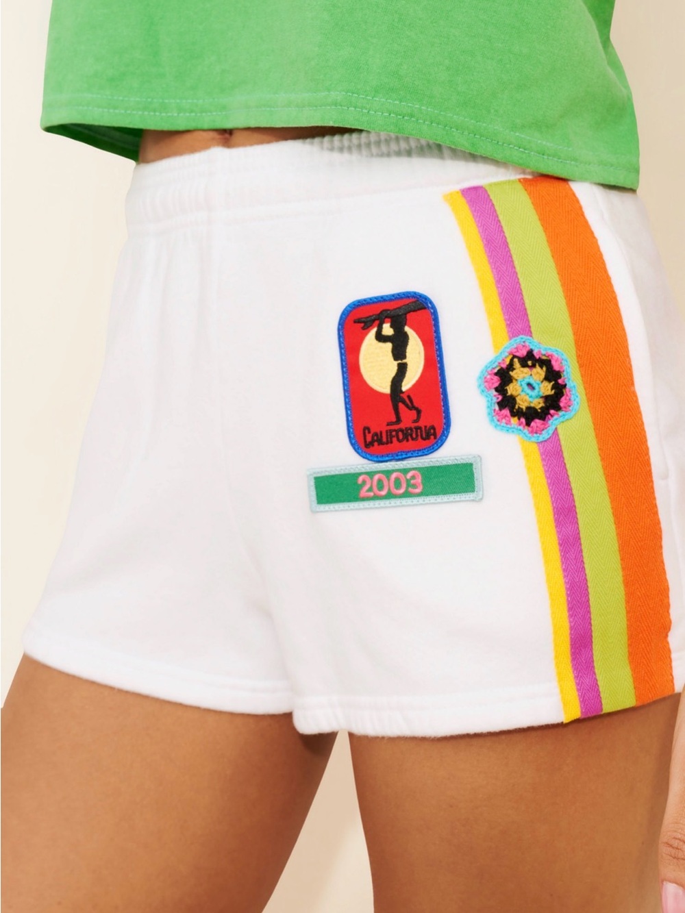 Riley Vintage Nuuly White Women's Retro Patch Stripe Shorts